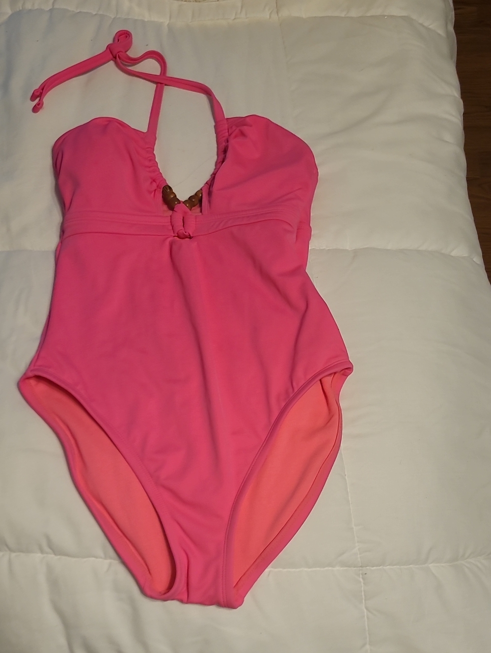 Hot Pink One-Piece Halter Swimsuit